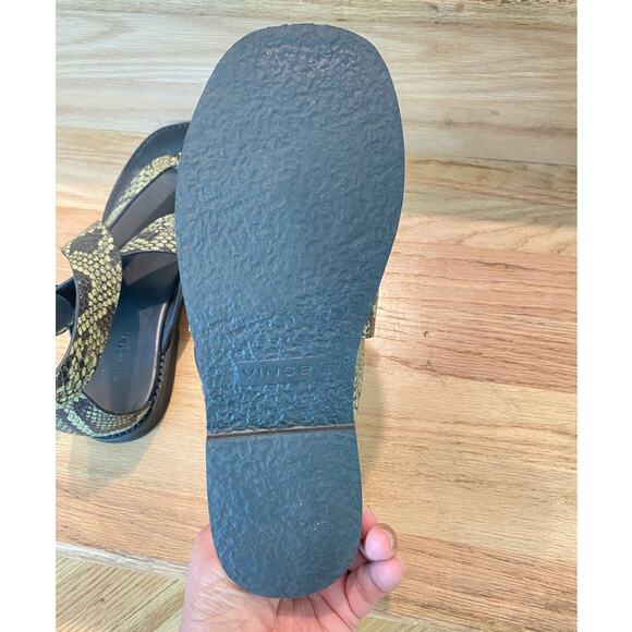 NWOT/BOX Vince Green Leather Flat Thong Strap Snake Print Sandal 7us Summer - Picture 7 of 12